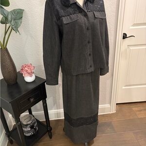 Chic Black Denim Skirt Set